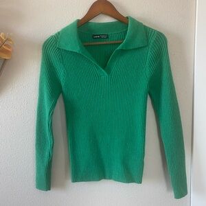 SHEIN Green Ribbed Knit Tunic Top